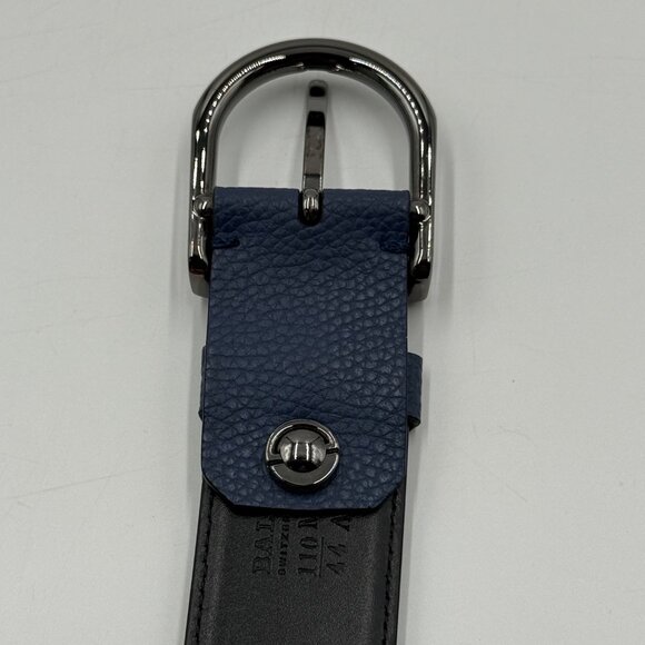 BALLY Reversible Leather Belt Sz 110/44 Blue Black Solid Silver Buckle READ - Picture 4 of 9